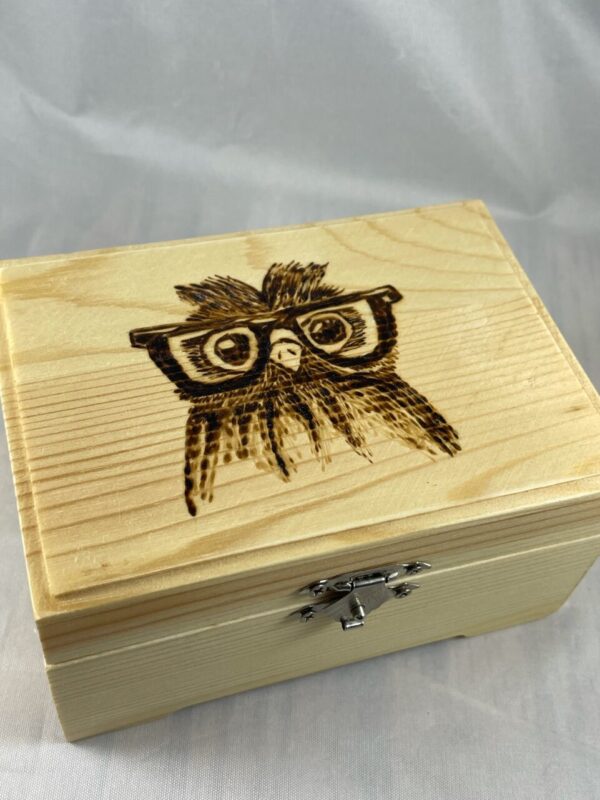 Nerdy Owl Wood Burn Trinket Box