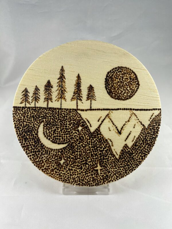 Mountains/Forest + Sun/Moon Yin Yang Wood Trivet