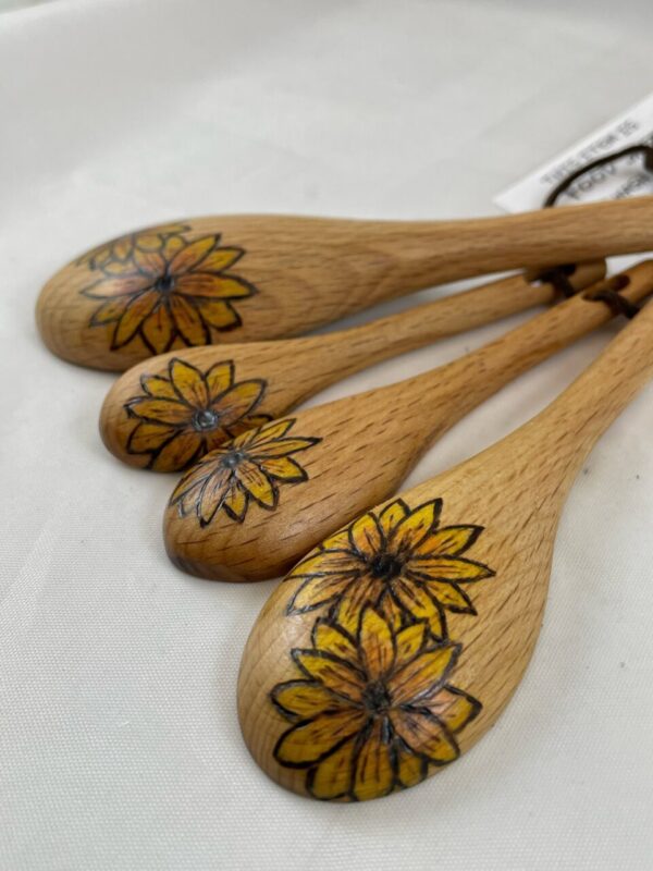 Sunflowers Wood Burned Measuring Spoon Set