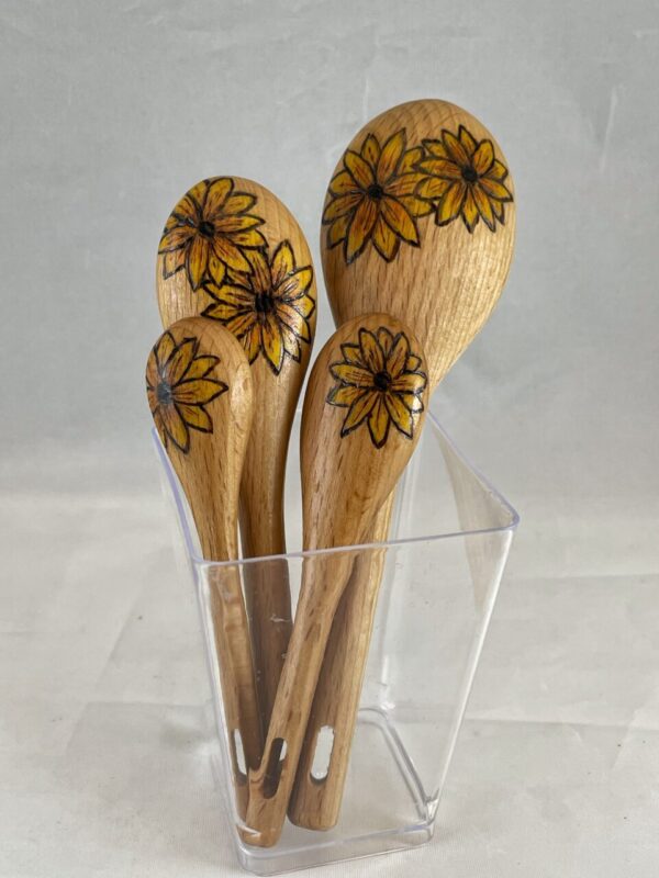 Sunflowers Wood Burned Measuring Spoon Set
