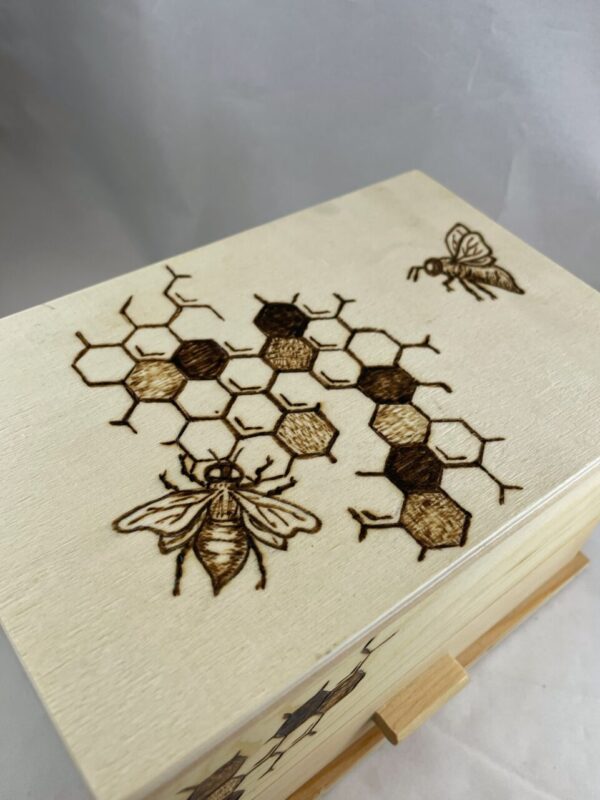 Honeybee Honeycomb Wood Burned Jewelry Box
