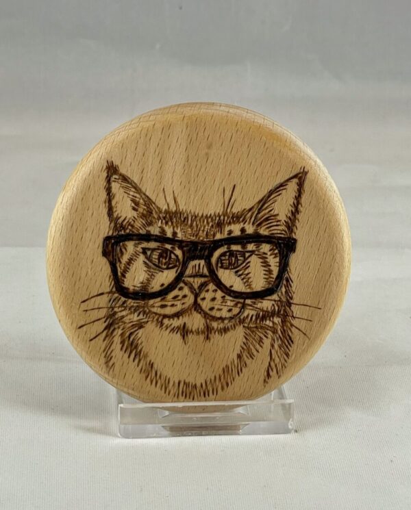 Hipster Cat w/ Glasses Wood Burned Bottle Opener