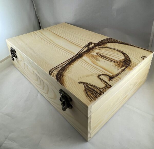 Buddha Large Wood Burned Trinket Box