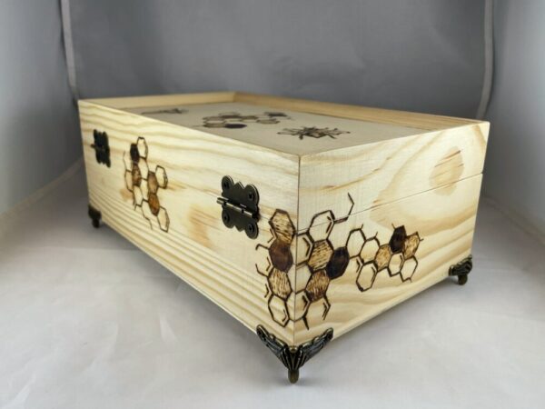 Honeybee Honeycomb Wood Burned Jewelry Box