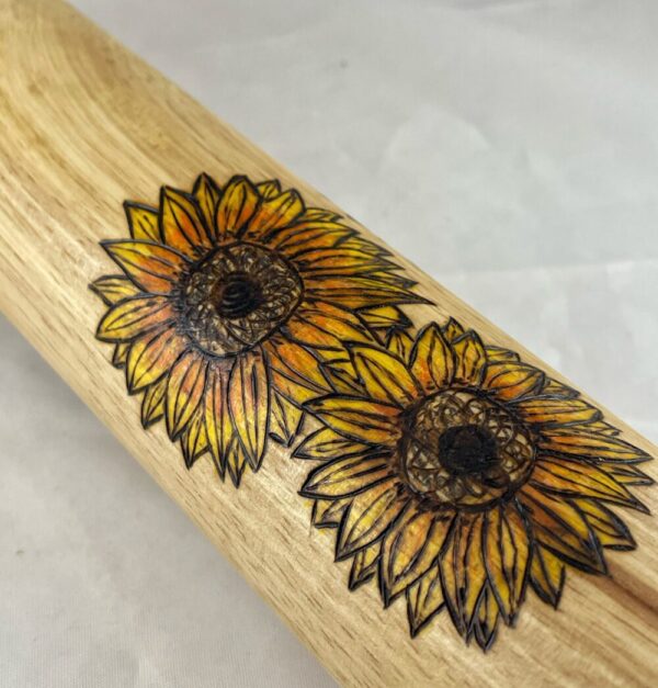 Sunflowers Wood Burned Rolling Pin
