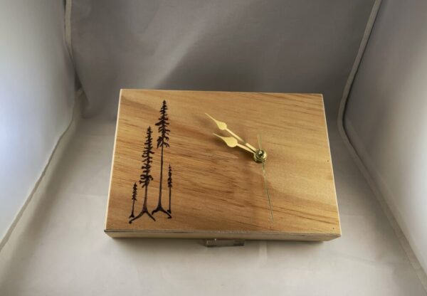 Pine Trees Wood Burned Clock