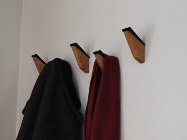 Wood Wall Hooks, Oak, Black Accent