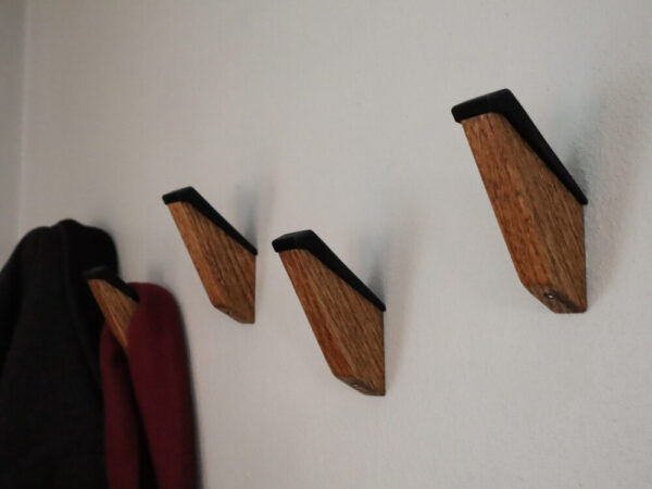Wood Wall Hooks, Oak, Black Accent