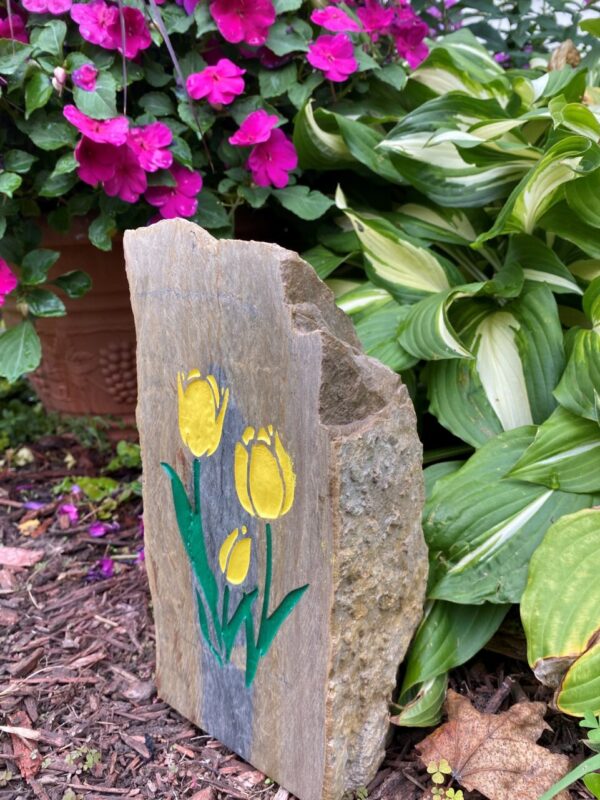 Yellow Tulip Flower Garden Rock