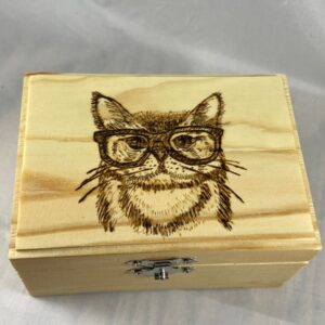 Hipster Cat Wood Burn Trinket Box