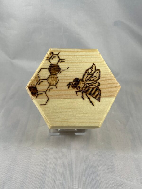 Honeybee Honeycomb Wood Burn Trinket Box