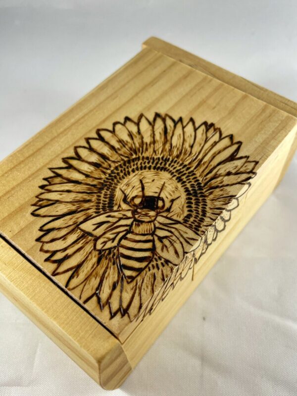 Honeybee Sunflower Wood Burn Trinket Box