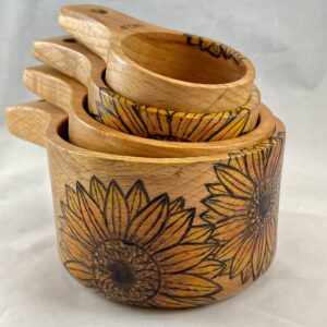 Sunflowers Wood Burned Measuring Cup Set