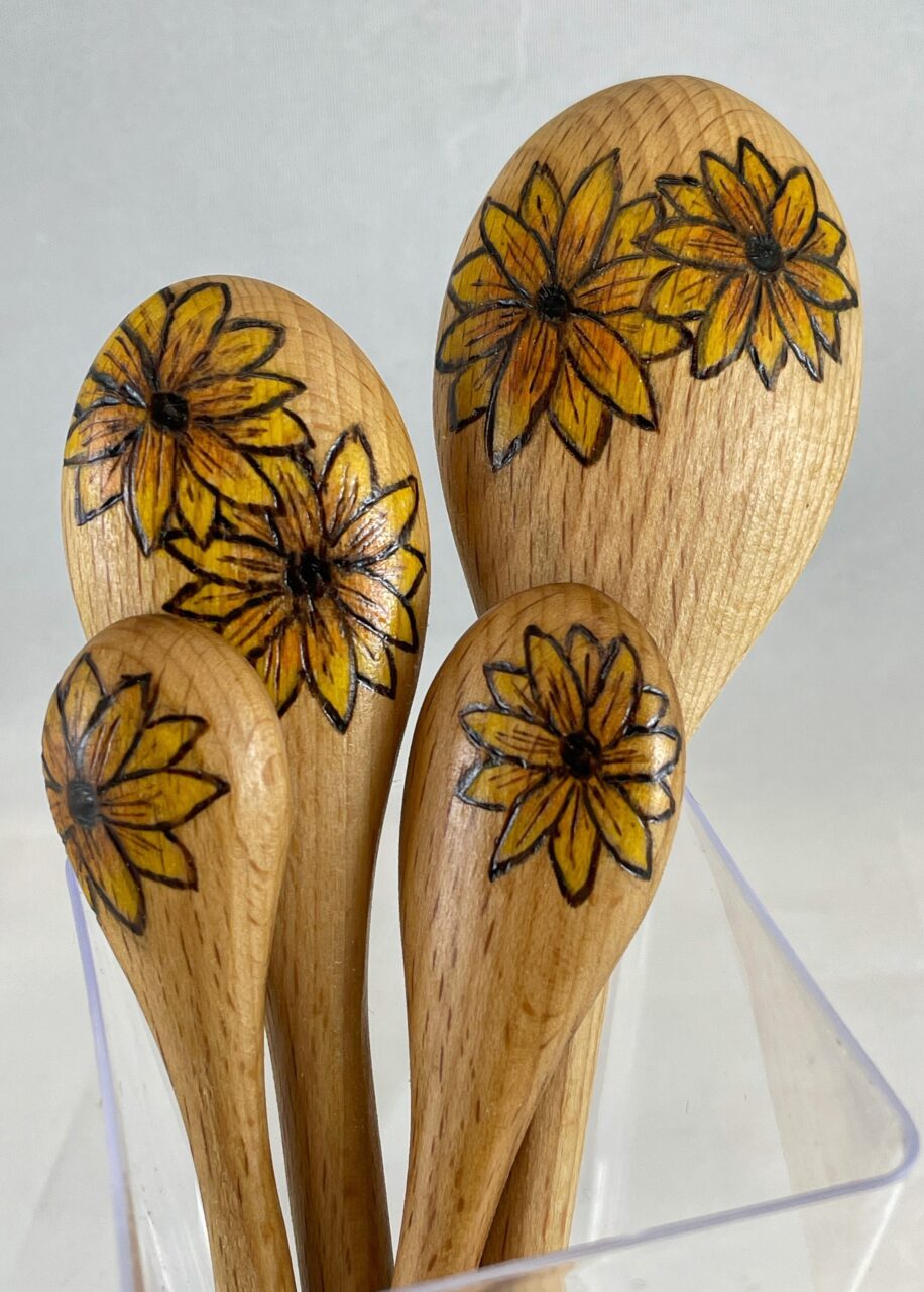 Natural Life Folk Flower Wooden Measuring Spoons, Set of 4