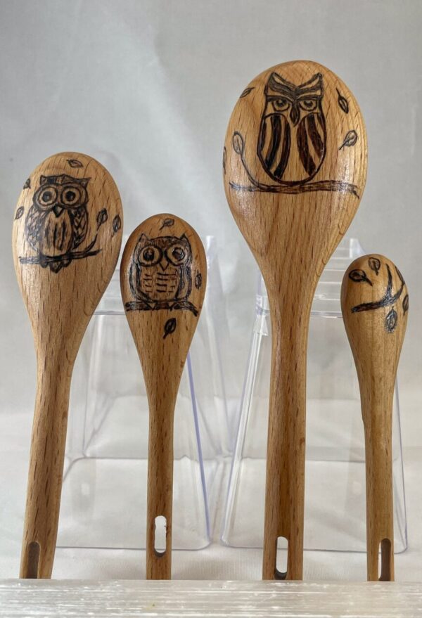 Mandala Owls Wood Burned Measuring Spoon Set