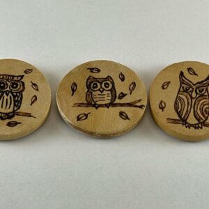 Owl Mandala Burned Magnets, set of 3