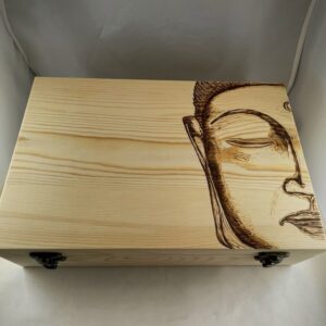 Buddha Large Wood Burned Trinket Box