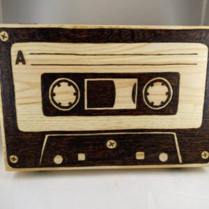 Retro 80s 90s Cassette Tape Wood Burned Trinket Box