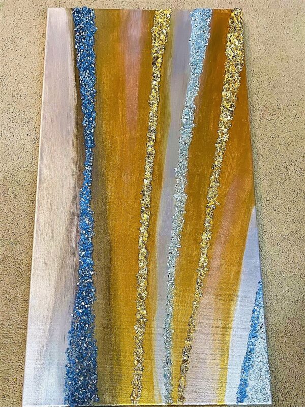 Hand Painted Canvas with Broken Glass & Gold Leaf