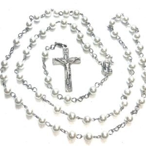 Handmade White Glass Pearl Beaded Rosary