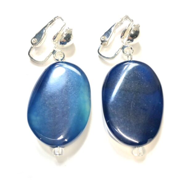 Handmade Blue Dyed Natural Agate Clip-On Earrings