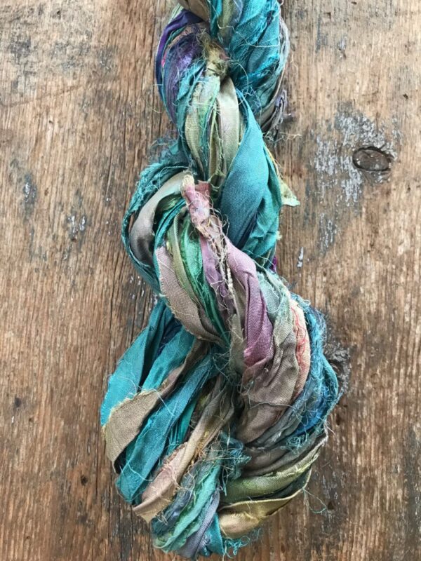 Seaside Party hand dyed sari silk yarn, 20 yards