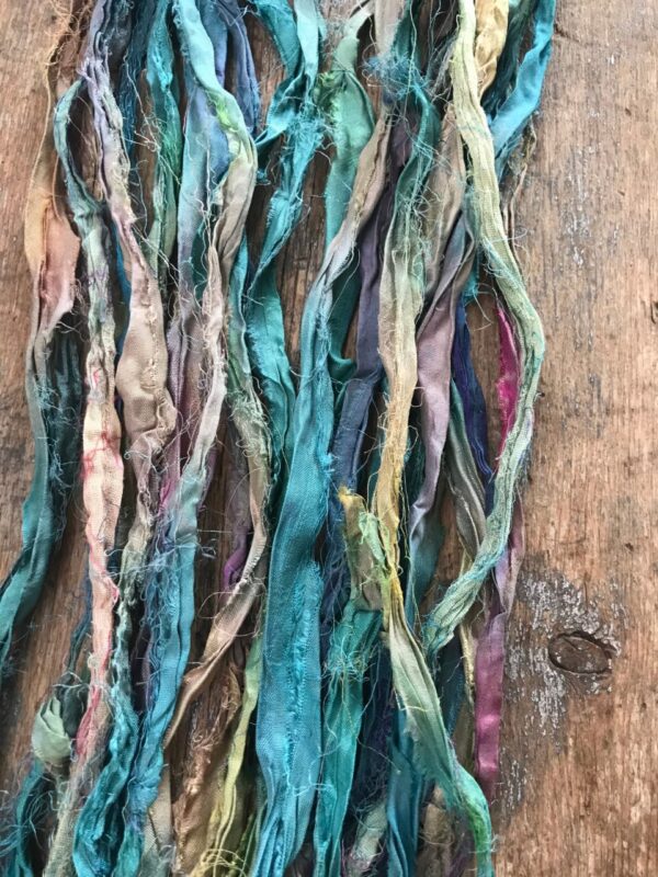 Seaside Party hand dyed sari silk yarn, 20 yards