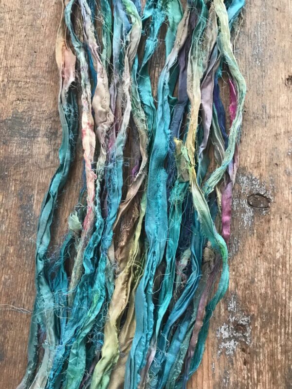 Seaside Party hand dyed sari silk yarn, 20 yards