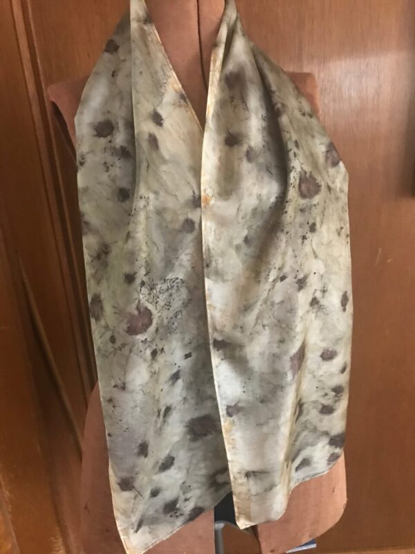 Rust and ecoprint naturally hand dyed silk scarf