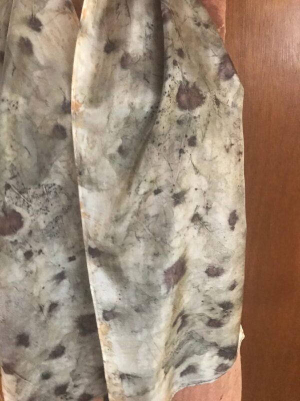 Rust and ecoprint naturally hand dyed silk scarf