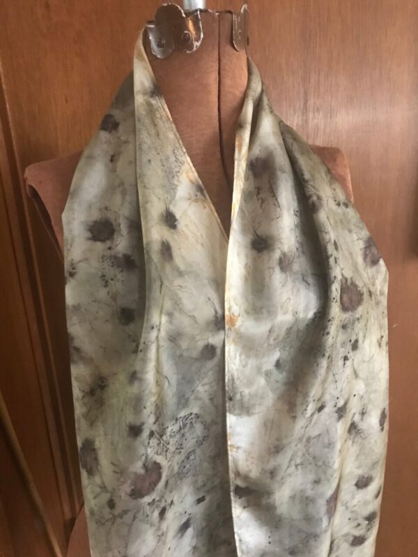Rust and Ecoprint Naturally Hand Dyed Silk Scarf