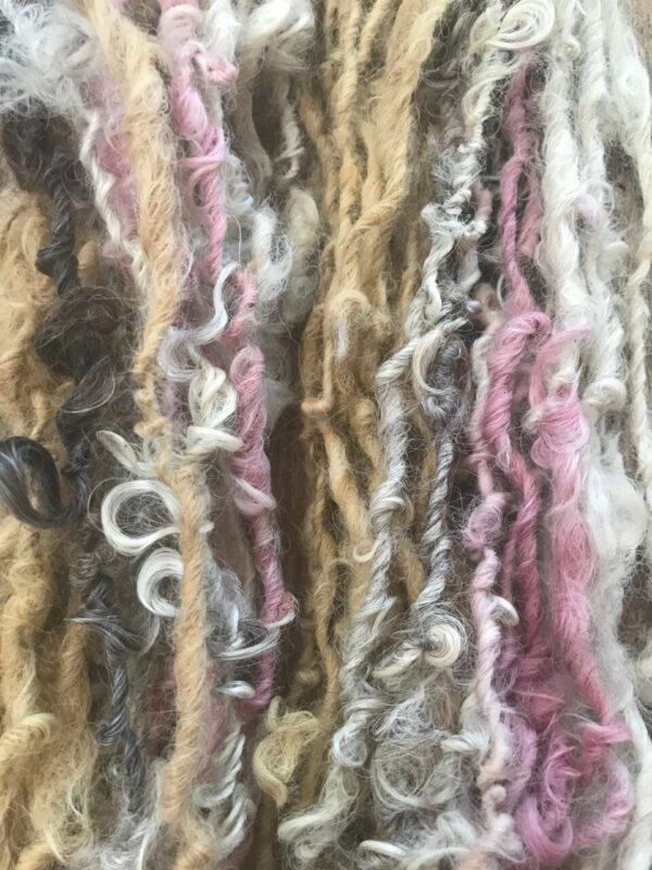 Softly strawberry, undyed scrappy skein, 48 yards