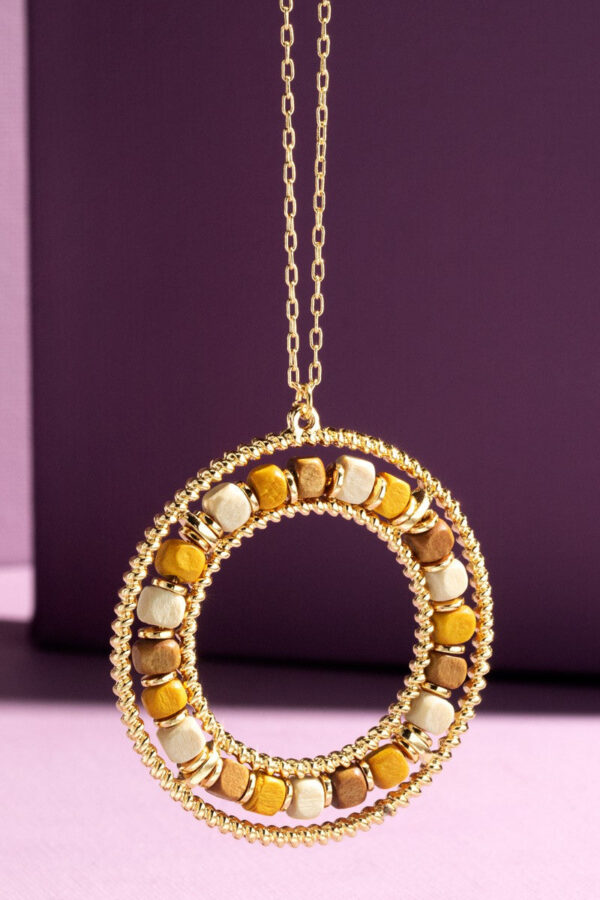 Brown Gold Stone Circle Long Necklace