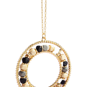 Black Gold Stone Circle Long Necklace
