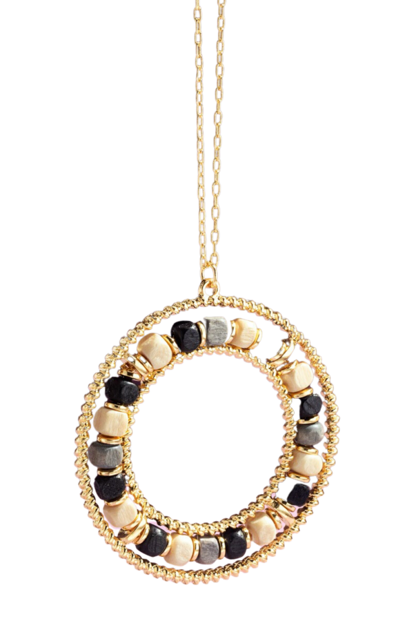 Black Gold Stone Circle Long Necklace