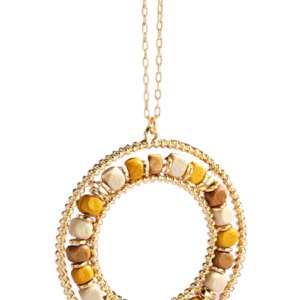 Brown Gold Stone Circle Long Necklace