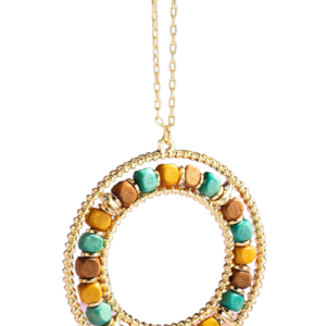 Turquoise Gold Stone Circle Long Necklace