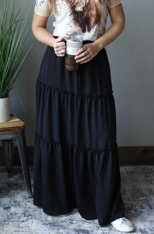 Black Tiered Maxi Skirt, S-2XL PLUS