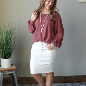 Mauve Square Neck Puff Sleeve Waffle Spring Top, S-2XL PLUS