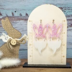 Pink Sparkling Easter Bunny Gnome Earrings