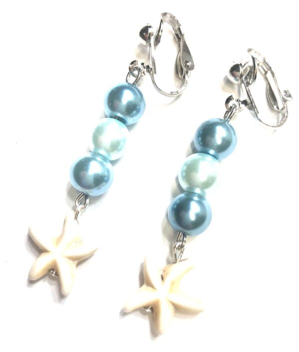 Handmade Blue & White Clip-On Starfish Earrings