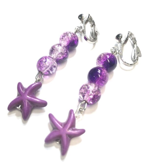 Handmade Purple Clip-On Starfish Earrings