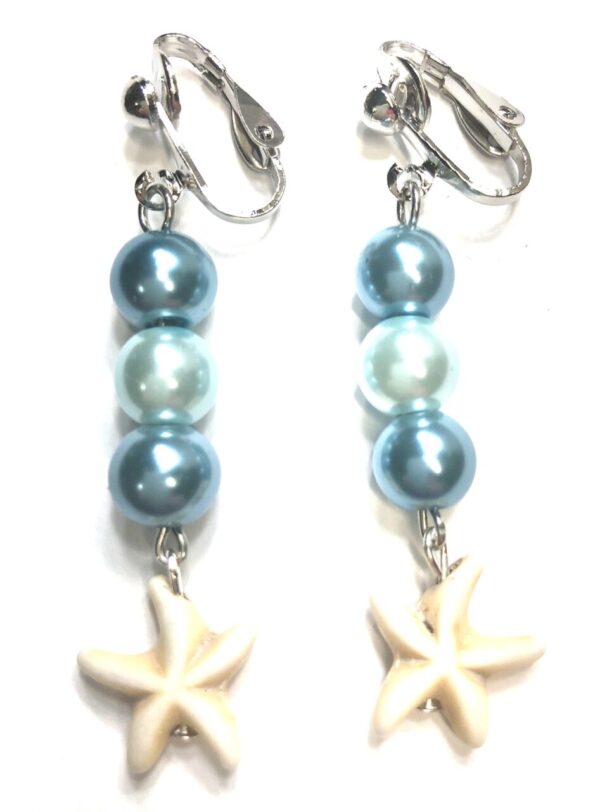 Handmade Blue & White Clip-On Starfish Earrings