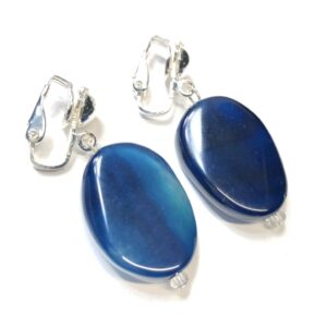 Handmade Blue Dyed Natural Agate Clip-On Earrings