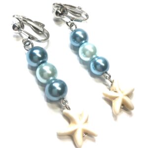 Handmade Blue & White Clip-On Starfish Earrings