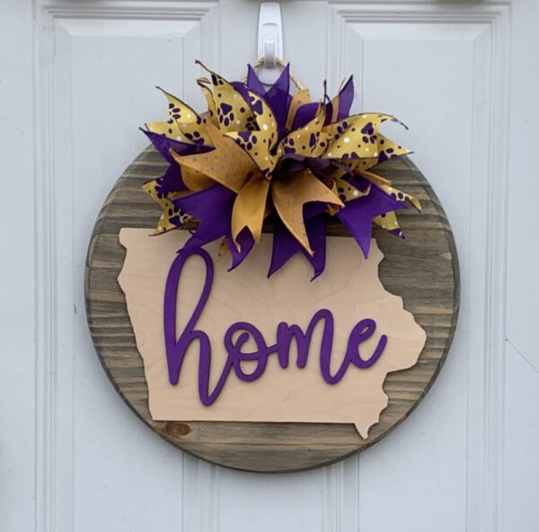 Purple and Gold State of Iowa Door Hanger