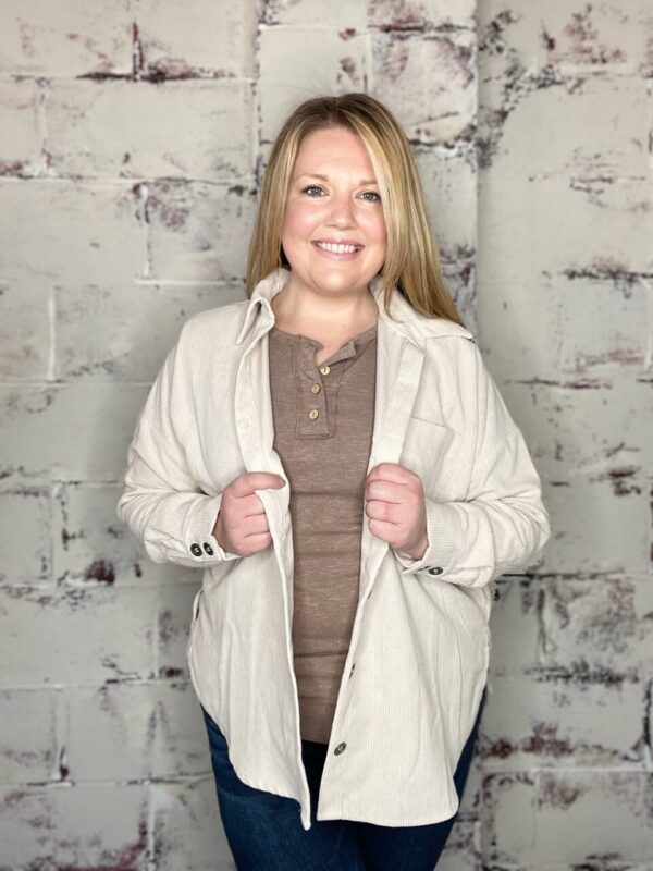 Ribbed Button Down Shirt-Jac – Sand Beige