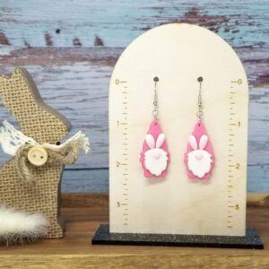 Pink Polymer Clay Easter Bunny Gnome Earrings