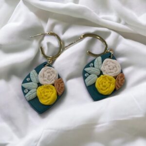 Spring Flower Earrings with Teal Background