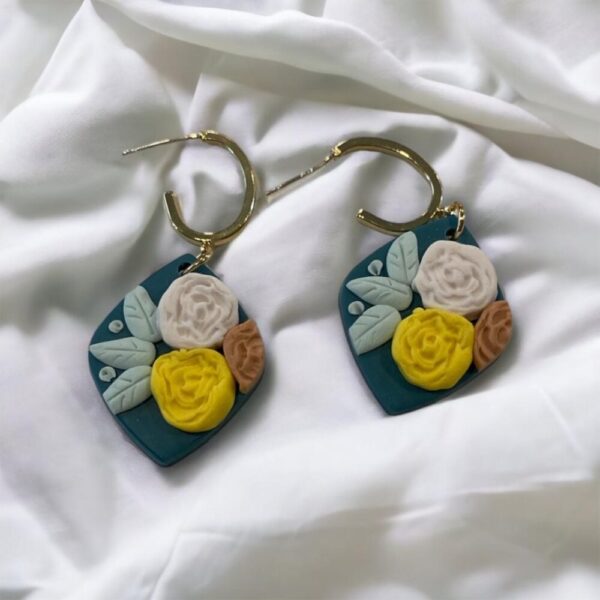 Spring Flower Earrings with Teal Background